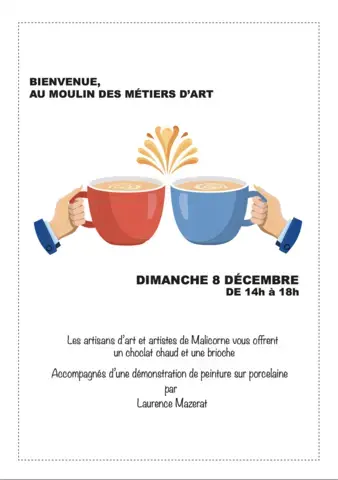 Chocolat chaud et brioches accompagnées d'une démonstration de peinture sur porcelaine