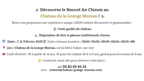 Venez découvrir le nouvel An Chinois au Château de la Grange Moreau et réservez votre place au 0682594624